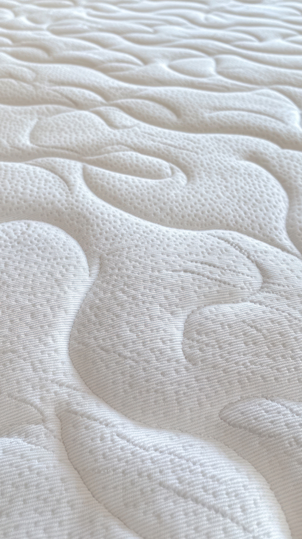 close-up of a plush mattress surface with a delicate quilted design, the soft, luxurious texture of the fabric gently inviting touch, the light plays on the surface, enhancing the rich, premium feel, mood is tranquil, luxurious, and restful, the quilted patterns are detailed and precise, adding to the sophisticated comfort of the mattress --chaos 35 --ar 9:16 --profile kwllwrr --stylize 200 --v 6.1 Job ID: 12a73024-a847-4c2e-8edb-da7b97fac842