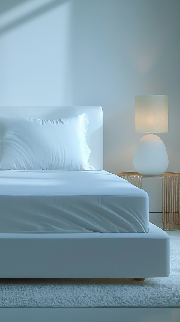 close-up of a plush mattress surface with a delicate quilted design, the soft, luxurious texture of the fabric gently inviting touch, the light plays on the surface, enhancing the rich, premium feel, mood is tranquil, luxurious, and restful, the quilted patterns are detailed and precise, adding to the sophisticated comfort of the mattress --chaos 35 --ar 9:16 --profile kwllwrr --stylize 200 --v 6.1 Job ID: 12a73024-a847-4c2e-8edb-da7b97fac842